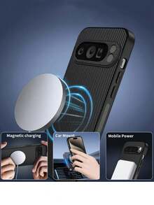 奢华磁吸无线充电仿碳纤维纯色条纹软壳手机壳，兼容谷歌Pixel 10/9 Pro XL/8/7/6 Pro/9A/8A/7A/6A 5G，哑光商务简约保护壳 - 黑色 - 查看 3