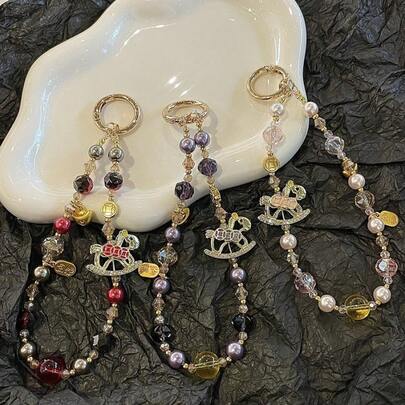 Cordón para teléfono con cuentas de Año Nuevo Chino 2024, correa de alta gama para funda de teléfono, llavero, accesorio decorativo con forma de caballo para mujeres y niñas