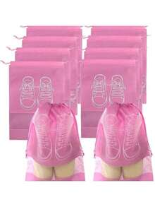 1pc Drawstring Shoe Bag, Non-Woven Fabric Travel Pouch, Waterproof Pocket, Clothes Organizer Hanging Bag, Travel Luggage, Holiday Suitcase, Shoe Storage, Drawstring Shoe Bag, Shoe Organizer, Travel Essential, Beach, Summer Vacation, Back To School, Backpack, Shoe Bag, Drawstring Shoe Cover, Dust-Proof, Unisex, Storage Bag, Cruise Travel Essential, Holiday Essential - Pink - View 1