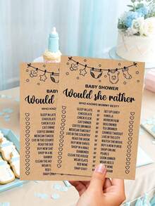 10/20pcs Baby Shower Game Cards, "She'd Rather..." Baby Shower Game, Rustic Bridal Shower Or Bachelorette Party Game, "Dad Or Mom" Game, Fun Activity Cards, Neutral Design, Creative Baby Shower - Multicolor - View 1