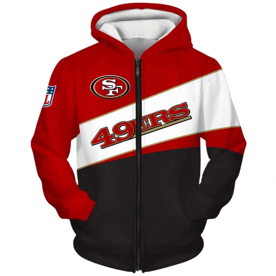 3D San Francisco 49ers Team Zip-Up Hoodie, The Perfect Gear For Match Day Fans. - 彩色 - 查看 1