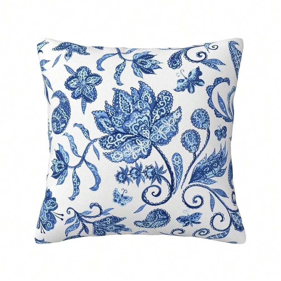 Blue And White Pillow Cover,Chinoiserie Decor,Chinoiserie Pillow,Coastal Grandma Decor,Grand Millenial Decor,Blue Pillows,Paisley Pillow Cover,18 * 18 Inches - 佩斯利 - 查看 1