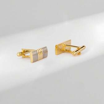 1 Pair Gold Rectangular Flat & Silver Cylindrical Alloy Cufflinks, Fashionable For Men, Party & Gathering