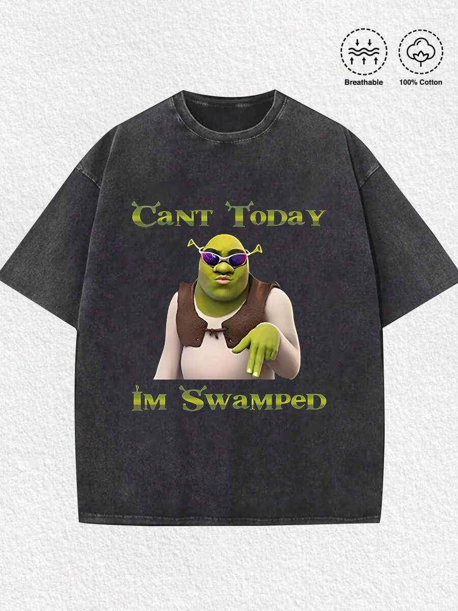 Can't Today I'm Swamped Meme Funny Shirt Cant Today Im Swamped Funny Meme Graphic Tee,Casual Print,Comfortable And Versatile,Letter Pattern Pure Cotton 220g Printed T-Shirt - màu đen - Xem 1