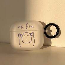 Cute Line Art Figure White Matte Earphone Case With 1 Black Round Buckle, Compatible With Apple 2/3/New 4 Noise Cancelling/Pro 3 (2025 Version) - White - View 4