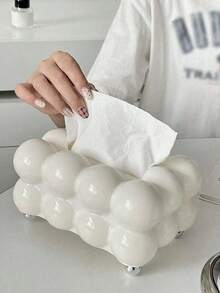 1pc Elegant Cloud-Shaped Tissue Box, Glossy Black Plastic Square Desktop Napkin Holder, Textured Cotton Candy Design, Versatile For Living Room, Bedroom, Kitchen, Dining Table, Home Decor Storage Essential, Great Gift For Holidays, Weddings, Housewarming - Multicolor - View 7