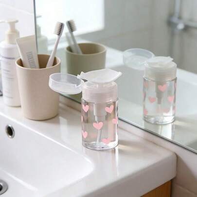 120ml Nail Art Pump Dispenser Bottle, Heart Pattern Clear Press Bottle, Alcohol Nail Polish Remover Cleaning Liquid Storage Container, Large Capacity Make-Up Remover Empty Bottle Reusable, Nail Polish Remover, Push Down Pump Dispenser, Empty Cosmetic Acetone Container Travel Bottle Pump Travel Accessories