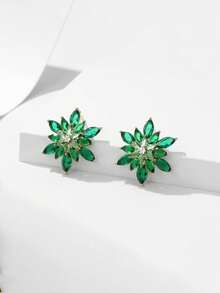 1 Par de Brincos de Luxo com Zircônia Cúbica em Formato de Floco de Neve, Joias com Gema Verde Esmeralda para Mulheres, Ideais para Festas e Eventos Noturnos, Feitos de Cobre, Hipoalergênicos e Resistentes à Oxidação, Ótima Opção de Presente - Ouro-Esmeralda - Ver 2