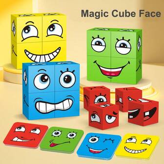 1Set Magic Cube Face-Changing Game - 4-Player Puzzle For Youngsters, Interactive Family Fun & Early Learning Toy, Colorful Face-Changing Cards, Board Game For Family, Game To Play With Family