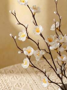 Cirelle 4/8 件人造花白梅花 21.7 英寸假蜡梅长茎塑料花家居酒店办公室婚礼派对花园装饰、新年、圣诞节、情人节、拉玛餐桌装饰、家庭用餐、婚礼装饰、高端酒店用品、乔迁礼物、夏季家居装饰 - 白色 - 查看 3