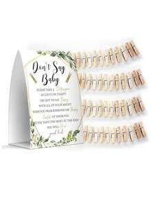 Bộ trò chơi "Đừng nói Baby", Trò chơi "Đừng nói Baby" cho tiệc mừng em bé sắp chào đời, một bảng hiệu kèm 50 kẹp quần áo mini, trang trí tiệc mừng em bé theo chủ đề tối giản, trò chơi tiết lộ giới tính, ý tưởng trang trí tiệc mừng em bé. - Nhiều màu - Xem 11