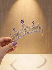 水晶皇冠、生日女王皇冠、公主婚礼派对头饰、新娘发饰 - 彩色 - 查看 4