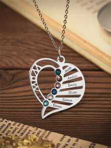 1pc 18K Gold Plated Customizable Name Heart Necklace, Personalized Necklace, Heart Necklace, Personalized Gift - Multicolor - View 9