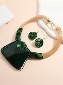 1 Set Handmade Exaggerated Woven Women's Necklace Jewelry Set, Suitable For Women's Party And Gathering Wear - Multicolor - View 4