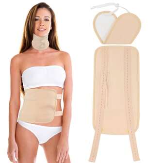 2 piezas Paquete de aceite de ricino, a prueba de fugas, suave, terapia de calor, soporte ajustable para la cintura y el cuello con botones