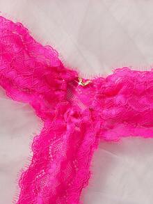 2pcs Women's Sexy Lingerie Set, Rose Red, Sheer, Lace, Strapless, Sexy Underwear Set - Hot Pink - View 4