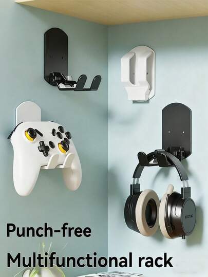 2-In-1 Game Controller Holder, Headphone Hook, No Drilling Design, Includes Headphone Hanger And Universal Hook, Foldable, Easy Installation, Practical Hooks, ABS Material, Suitable For Home Or Dorm Storage, Bedroom Accessory, Storage Rack, Gift For Friends