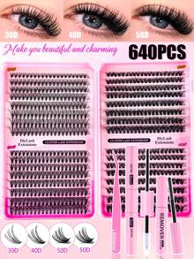 MEM 640pcs Eyelash Extension Kit, DIY Eyelash Extension Set, Individual Lash Clusters, D-Curl, Eyelash Extension Kit Includes Eyelash Glue, Remover, Fixing Gel And Applicator Brush, Easy To Self-Apply At Home (30D-40D-50D). Eyelash Extension Set, Suitable For Travel, Daily Wear (Suitable For Beginners), Wedding, Date, Party, Holiday, Also Great As Christmas/Halloween/Gift Eyelash Set. - Black - View 12