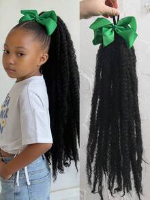 1 buah Rambut Ekor Kuda Keriting Mengembang Gaya Afrika untuk Anak Perempuan Ukuran 18 Inci dengan Jepitan Pita - Aksesori Rambut Sintetis Hitam Alami, Aksesori Wig Nyaman untuk Anak Perempuan - Hitam Alami - View 15