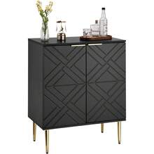 Armario de almacenamiento de madera de 29 "con 2 puertas de patrón en relieve - compartimentos de almacenamiento dobles, moderno acento armario de despensa de buffet para cocina / sala de estar / pasillo / entrada / dormitorio - Negro - Ver 8