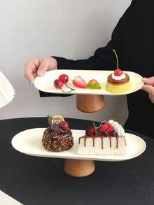 1pc Stainless Steel Oval Cream Bread Tray, Elegant Afternoon Tea Cake Stand, Rectangular Dessert Display & Storage Platter - Multicolor - View 9