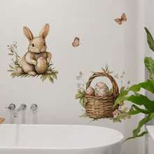 2 pezzi Adesivi da parete rimovibili in PVC con decorazioni floreali e coniglietti, adatti per decorare camera da letto, soggiorno, balcone e finestre per la Pasqua primaverile - Multicolore - Visualizzare 10