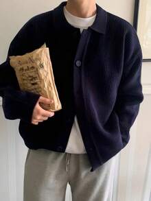 Cardigan a collo alto in stile retrò coreano per uomo e donna, cappotto autunnale casual a maglia larga - K19 Verde scuro - Visualizzare 5