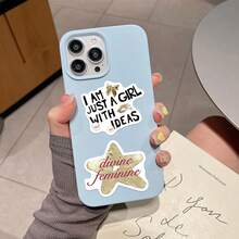 50pcs Gold Lucky Girl Stickers, Decorative For Skateboard, Guitar, Luggage, Laptop, Phone Case, DIY Graffiti Stickers Scrapbook Supplies Scrapbook Stationery - Multicolor - View 5