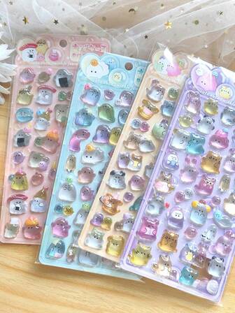 3D可爱水晶环氧树脂贴纸，压纹贴纸，印有可爱的卡通幽灵和动物图案，透明防水，适合作为奖励礼物、DIY手机壳装饰，可爱又有趣，可用于装饰水瓶、冰箱、手机、笔记本等。