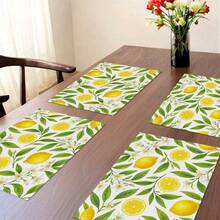 1/4 套复古柠檬图案亚麻印花餐垫，农舍风格杯垫，现代可洗餐垫，厨房桌布，咖啡垫，适用于厨房、餐厅、婚礼、家居装饰、房间装饰、桌面装饰、节日派对，是理想的礼物 - 彩色 - 查看 12