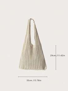 Yogodlns 时尚钩编包，女士夏季沙滩手提包，时尚手提包，波西米亚风编织单肩包，镂空针织单肩包，腋下包，大容量钩编包，购物手提包，休闲沙滩包，通勤包 - 米色 - 查看 9