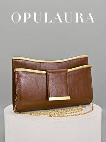 Túi xách dự tiệc OpulAura dành cho nữ, chất liệu da PU màu nâu đậm - Túi tote thanh lịch có dây đeo vai dạng xích, phù hợp cho cả những dịp thường ngày và trang trọng, túi đeo chéo dự tiệc | Túi cầm tay hiện đại | Khóa từ tính - màu nâu - Xem 10