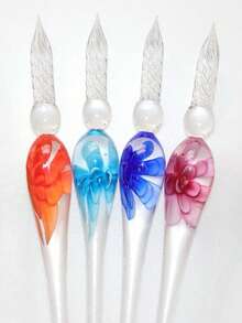 Set de regalo de pluma de vidrio con forma de flor y tinta - Rosa - View 6