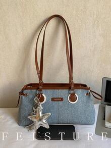 1个时尚撞色腋下包，大容量女士通勤包，带吊坠，适合女孩、女士、大学生、职场新人及上班族，非常适合工作、商务、通勤和上学使用。 - 棕色 - 查看 9