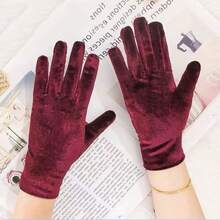 1 Pair Women's Gloves, High Density Stretchy Five-Finger Adult Female Gloves, Velvet For Etiquette, Dance, Wedding, Riding, Driving In Winter - Burgundy - View 6