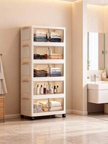 1 chiếc tủ đựng đồ gấp gọn, rộng 17.7-23.6 inch, dùng để sắp xếp đồ chơi trong phòng khách, đựng đồ ăn vặt, đựng đồ nhà bếp, quà Giáng sinh, hộp đựng đồ, đựng đồ dưới gầm giường. - Cửa trong suốt - Xem 8