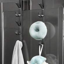 1pc/2pcs Carbon Steel Over-The-Door Hook - Heavy Duty Metal Multipurpose Towel Rack | Space-Saving Vertical Design Storage Hanging Hook Rack | Bathroom Over-The-Door Towel Hanger, Titanium Color, No Drilling Required, Suitable For Bedroom - Multicolor - View 8