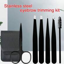 1/4/6件装不锈钢眉夹套装，配有皮套。它有4种不同的夹口形状，满足各种需求。剪刀可以修剪眉毛长度，适合修剪眉毛和粘贴假睫毛。价格实惠，眉毛修剪器，旅行必备，眉形塑造工具，镊子，1美元商品，眉毛，美容，修眉，眉钳，母亲节礼物 - 彩色 - 查看 3