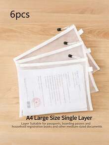 6pcs Transparent Mesh Zipper File Folders, Office Mesh Document Organizer Bags, Waterproof Nylon Mesh Zipper Pouches - Multifunctional File Folders And Pen Organizer Bags, Suitable For School And Office Supplies, White