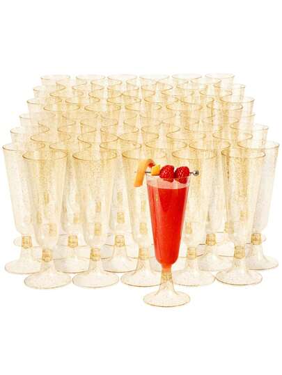 PUREDOVE 5/10/25/30个装闪亮金色塑料香槟杯，金色闪光派对装饰，130毫升/4.5盎司可重复使用金色闪光塑料香槟杯，耐用优雅的笛形酒杯，适用于婚礼、鸡尾酒会、节日、圣诞节、新年等场合。