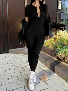 AiTyi Women's Jumpsuit, Minimalist Casual Fashion, Slim Fit For Gym, Soft & Comfortable Fabric, Suitable For Graduation, Back To School, Halloween, Christmas, Young Outdoor Exercise, Street Photography, Sexy Well Fit - Black - View 2