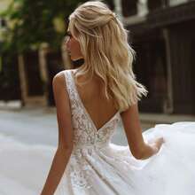 Elegant Sexy A Line Off Shoulder High Slit Lace Appliqué Tulle Formal Wedding Dress Registry Office Dresses Bridal Dress,Evening Party Dress Birthday Party Dress Country Wedding,Romantic Church Ceremony Wedding Dress,Suitable For Wedding,Dating,Party,Singles' Party,Vacation,Formal Occasions,Dinner Dress,Prom Dress,Homecoming Dess,Cocktail Party,Wedding Guest Dress,Graduation - Blanco - Ver 10