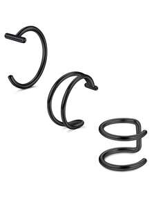 3件套假唇环，黑色、银色、金色可选，无需穿孔，不锈钢唇钉，蛇咬饰品，无需穿孔，鼻环，个性化朋克风唇环，男女日常佩戴饰品礼品 - 3pcs/set - 查看 9