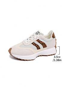 Women's Beige Retro Thick-Soled Luxury Fashion Versatile Sneakers, Suede-Like Fabric Patchwork, Casual Thick-Sole, Fashionable Comfortable Vacation Style Non-Slip Soft Bottom Casual Sneakers - Beige - View 6