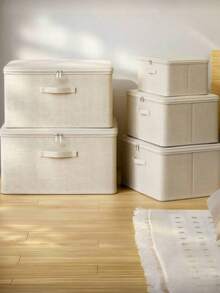 1 Hộp đựng đồ gấp gọn có khóa kéo và tay cầm, màu be, làm từ vải lanh polyester, hình vuông có nắp đậy, chắc chắn và bền bỉ, đa năng dùng để đựng quần áo, đồ chơi và các vật dụng khác, cũng thích hợp để trang trí nội thất, trang trí phòng ngủ, làm dải trang trí, đựng đồ, quần jean, v.v. - Màu be - Xem 12