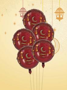 5 pezzi Palloncini a forma di stella e luna da 18 pollici per lampade ad olio, palloncini rotondi in lamina per Ramadan Karrem, palloncini ad elio per Eid Mubarak, decorazioni per il Ramadan - Multicolore - Visualizzare 5
