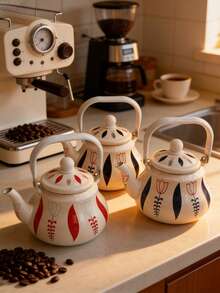 SummitPulse 1个复古郁金香叶珐琅咖啡壶，多功能平底冷水壶，茶壶，奶茶壶，适用于电磁炉或燃气灶加热，家居装饰茶壶，也适合作为节日和生日礼物送给亲朋好友。 - 彩色 - 查看 7