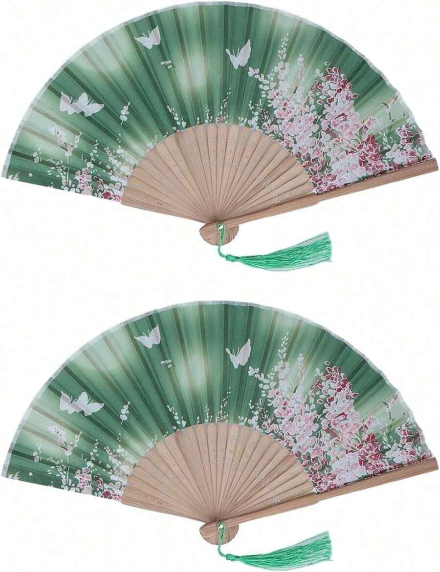 EstiloPssopp Abanicos de Mano de 2 Uds., Abanico Plegable con Estampado Floral, Abanico Plegable de Estilo Chino Japonés para Decoración de Baile,Versión mejorada - 1 - Ver 1