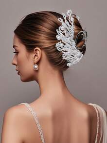 1个手工多层仿珍珠发夹，适合新娘、婚礼、派对、节日、休闲、通勤、情人节礼物等场合，时尚发饰，优雅发爪，女士发夹，休闲发卡 - 白色 - 查看 6