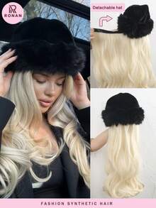 帽子 + 26 英寸可拆卸合成纤维假发，高温合成纤维金色卷发，适合日常佩戴。 - 金色 - 查看 2